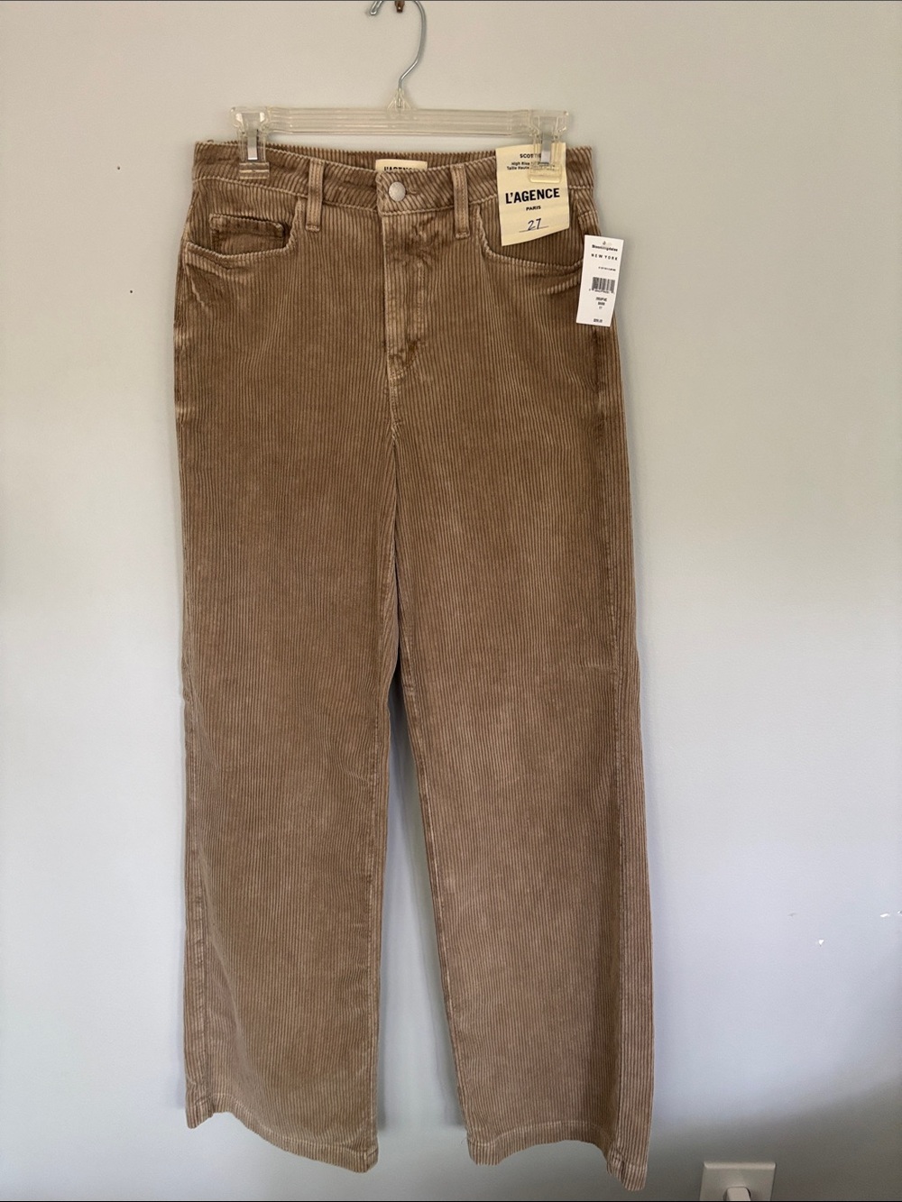 NWT L'AGENCE Women’s  Wide-Leg Corduroy Pants in Beige Brown
